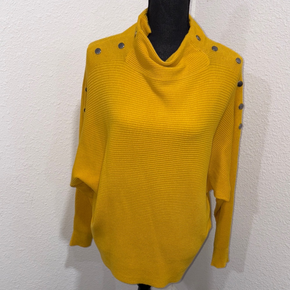 Tahari Woman Mustard Cowl Neck Sweater with Button Accents